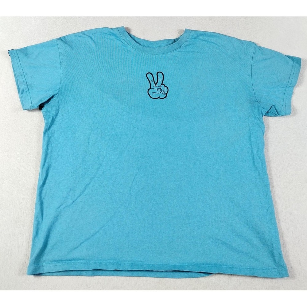 Dutch Bros Coffee Shirt Mens Large Blue Peace Sign Graphic Logo Tee Back